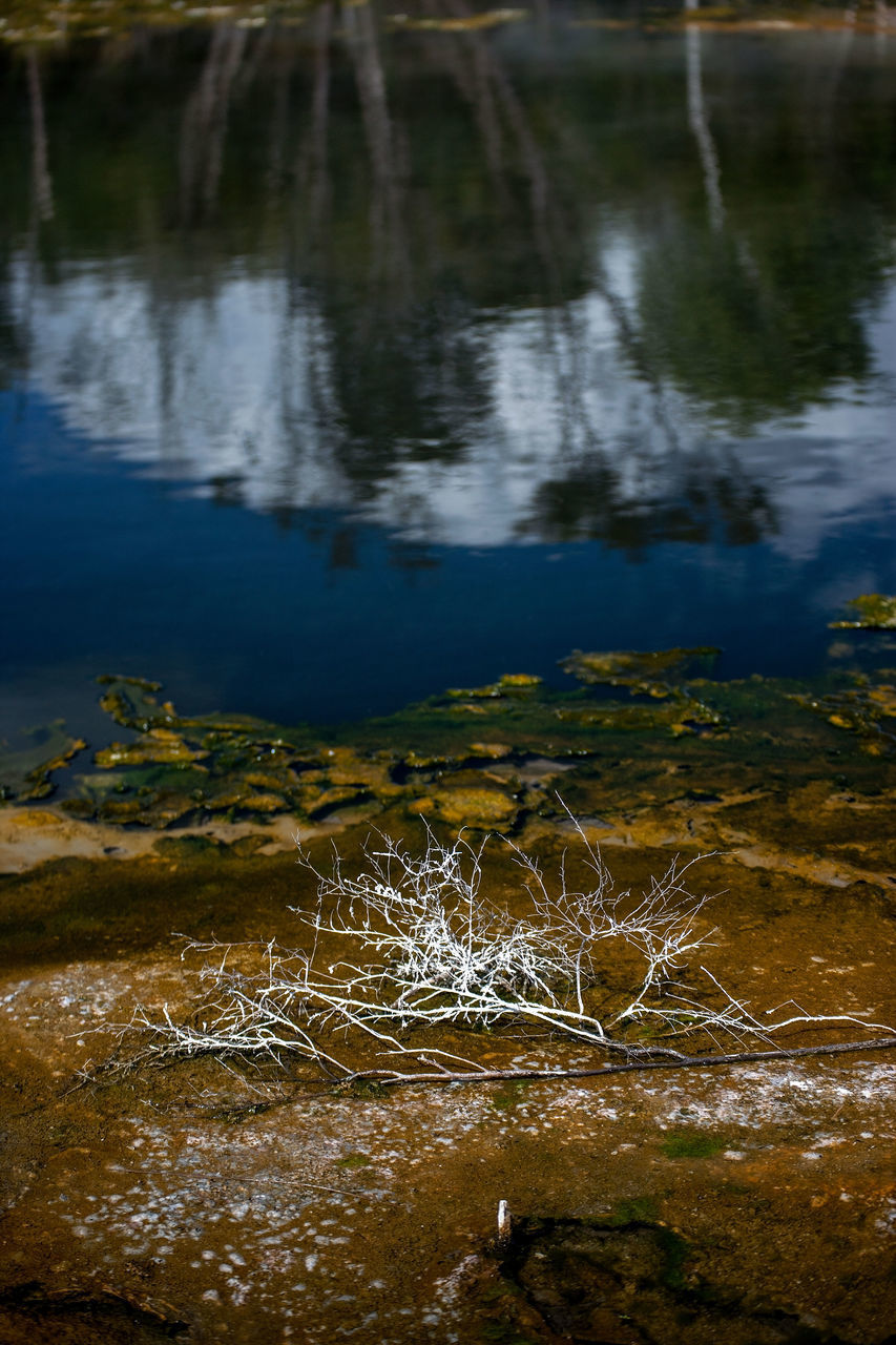 HIGH ANGLE VIEW OF WATER FLOWING OVER ROCKS