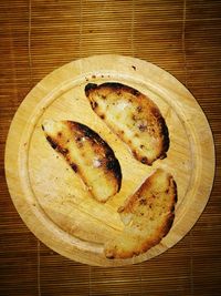 High angle view of bread in plate on table