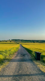 Scenic view of agricultural field against clear sky