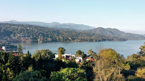 Scenic view of lake against clear sky