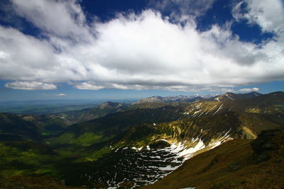 Scenic view of mountain against cloudy sky