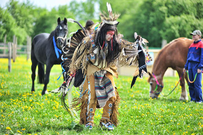 Horses on field