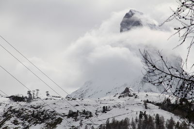 Scenic view of snow covered mountains against sky