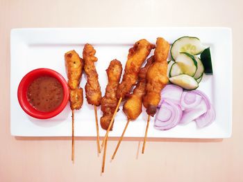 Directly above shot of meal served on table