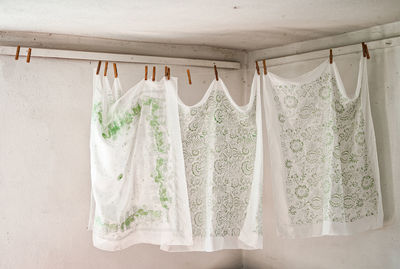 Close-up of clothes drying at home