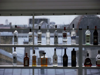 Close-up of glass bottles