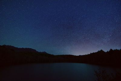 Scenic view of lake against star field at night