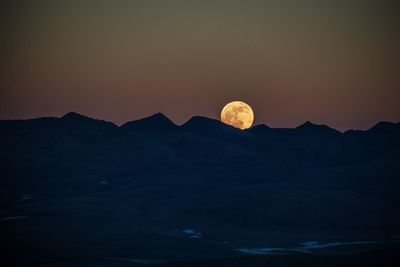 Scenic view of mountains against sky at night