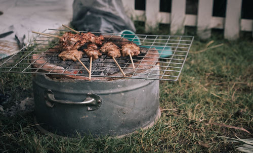 Meat on barbecue grill