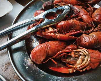 Close-up of seafood in plate on table