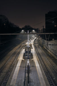 High angle view of  train station at night