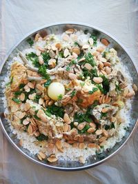 High angle view of food in bowl on table