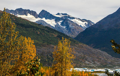 Scenic view of snowcapped mountains against sky