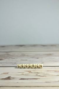 Close-up of text on table