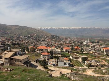 High angle view of townscape against sky