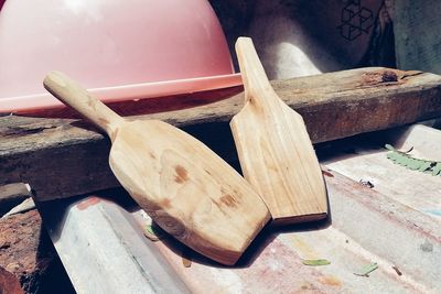 High angle view of bread on cutting board