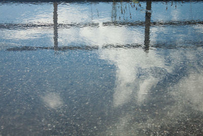 Reflection of sky in puddle