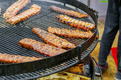 Grilled meat ribs up close. barbecue, grill. cooking meat on coals. delicious juicy meat food