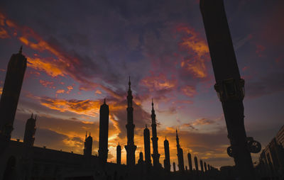 Low angle view of silhouette buildings against sky during sunset