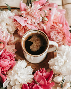 High angle view of pink roses