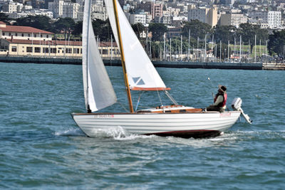 Boat sailing in sea