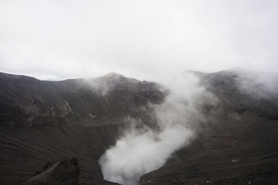 Smoke coming out of volcanic mountain