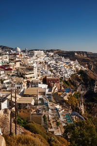 High angle view of townscape against clear sky
