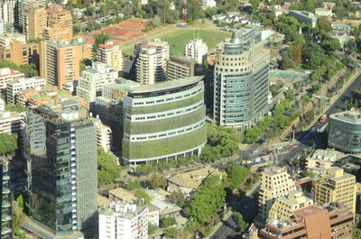 High angle view of buildings in city