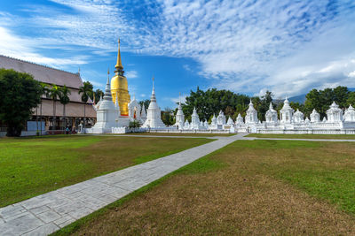 View of temple building against cloudy sky