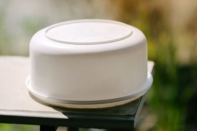 Close-up of tea cup on table