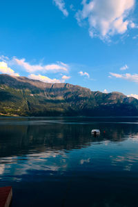 Scenic view of lake against blue sky