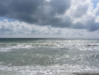 Scenic view of sea against cloudy sky