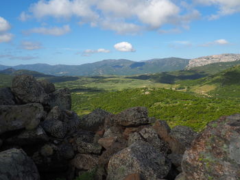 Scenic view of rocky mountains against sky