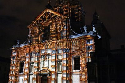 Low angle view of illuminated built structure