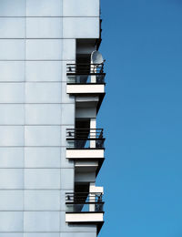 Low angle view of building against clear blue sky