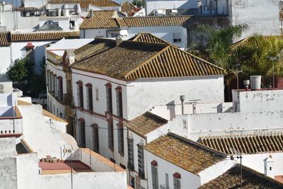 High angle view of the town with white houses