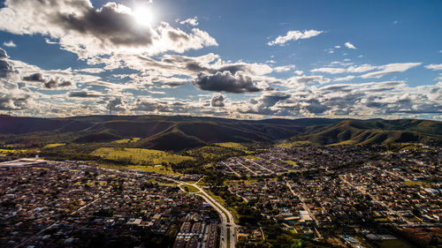 High angle view of townscape against sky