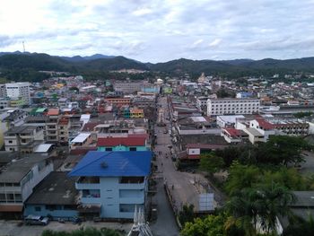 High angle view of townscape against sky