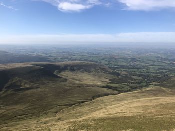 High angle view of dramatic landscape against sky