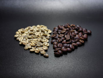 High angle view of coffee beans on table