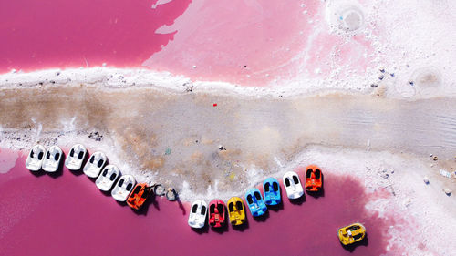 High angle view of pink lake- maharloo lake- shiraz- iran