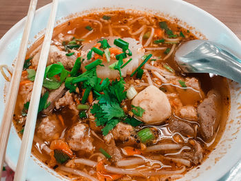 High angle view of food in bowl on table