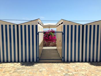 Exterior of hut against clear sky