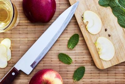 High angle view of chopped vegetables on cutting board