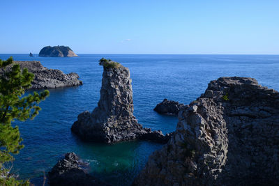 Scenic view of sea against clear sky