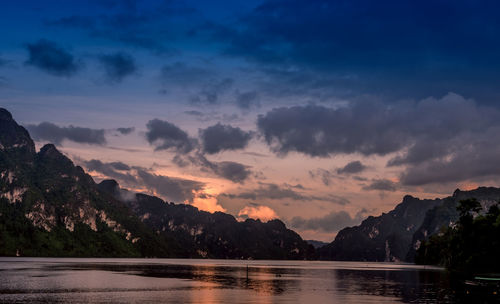 Scenic view of lake against sky during sunset