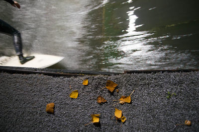 High angle view of wet street in city