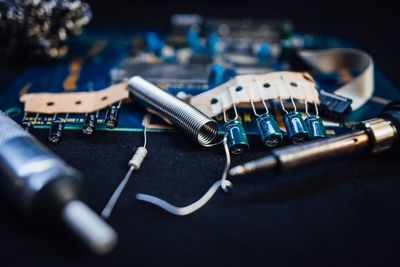 High angle view of machine on table