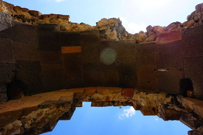 Low angle view of old ruins against sky