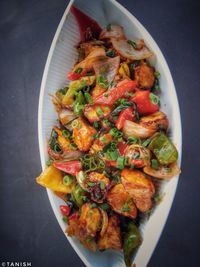 High angle view of meal served in plate